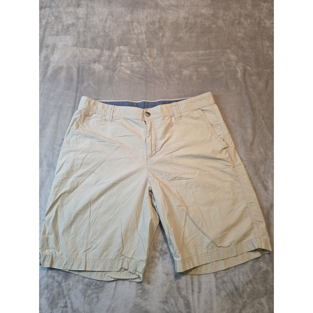 Columbia Mens Chino Shorts Size 34 Beige Khaki 10 Inch Inseam Flat Front Casual